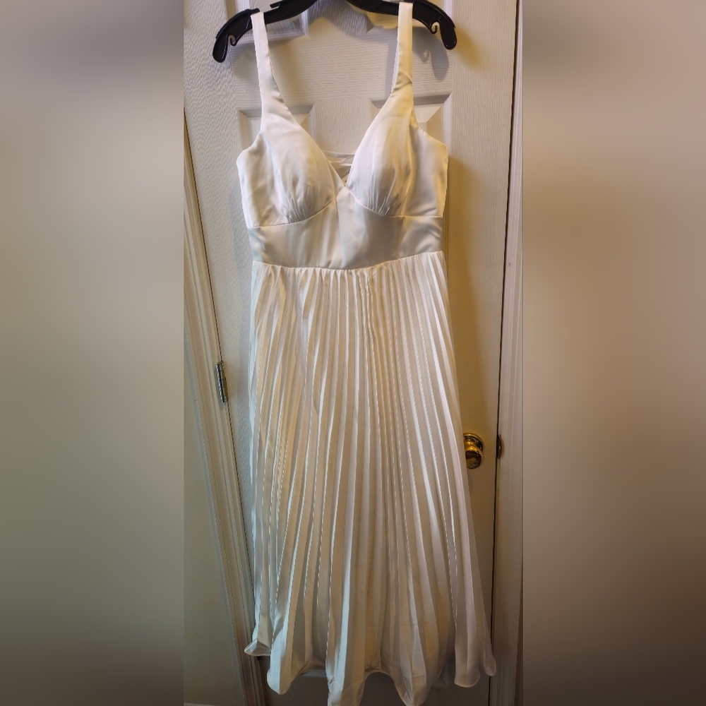 NWOT - Elegant White Satin Pleated Special Occasion Dress - Medium